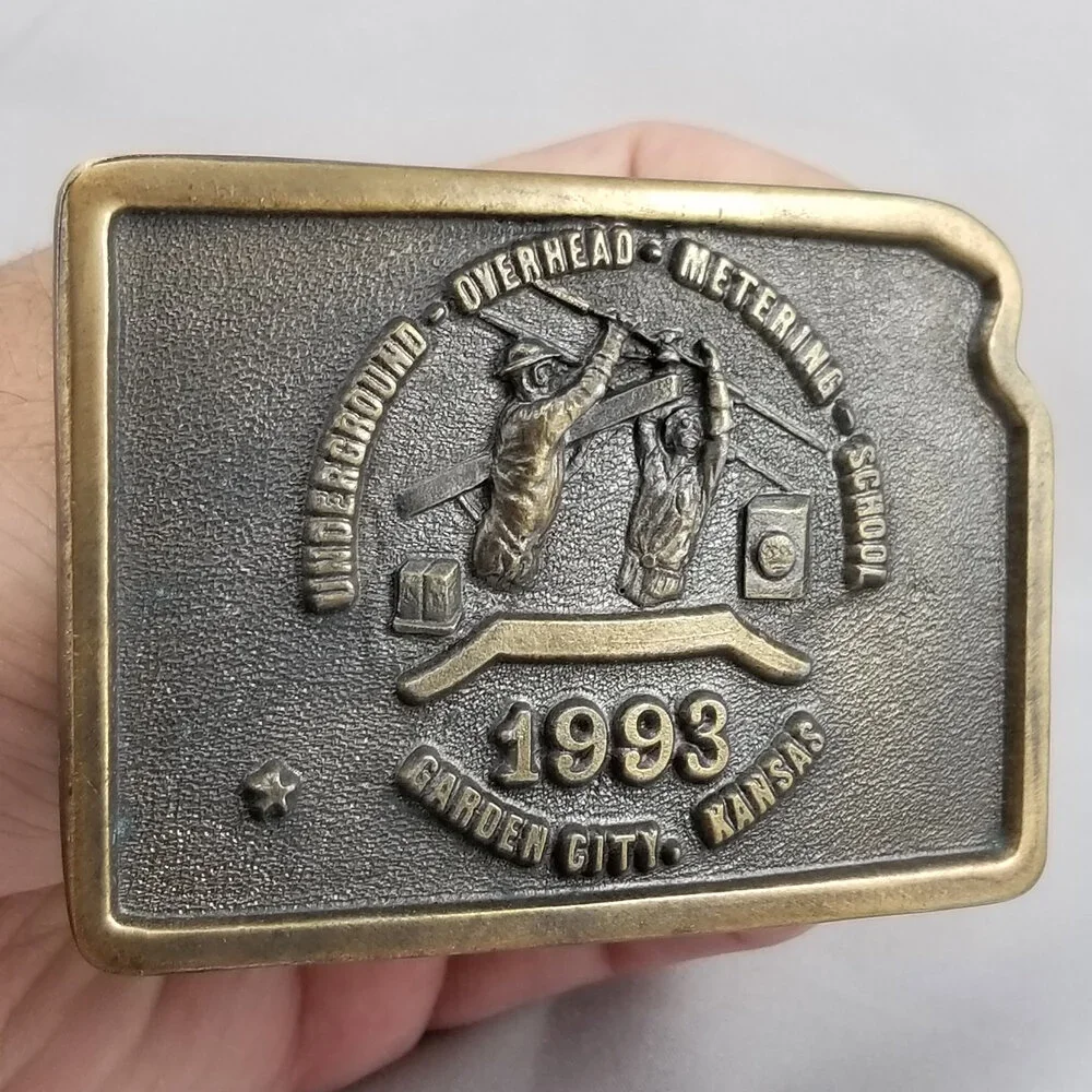 Belt Buckle Brass 1993 Underground‎ Overhead Metering School Garden City Kansas